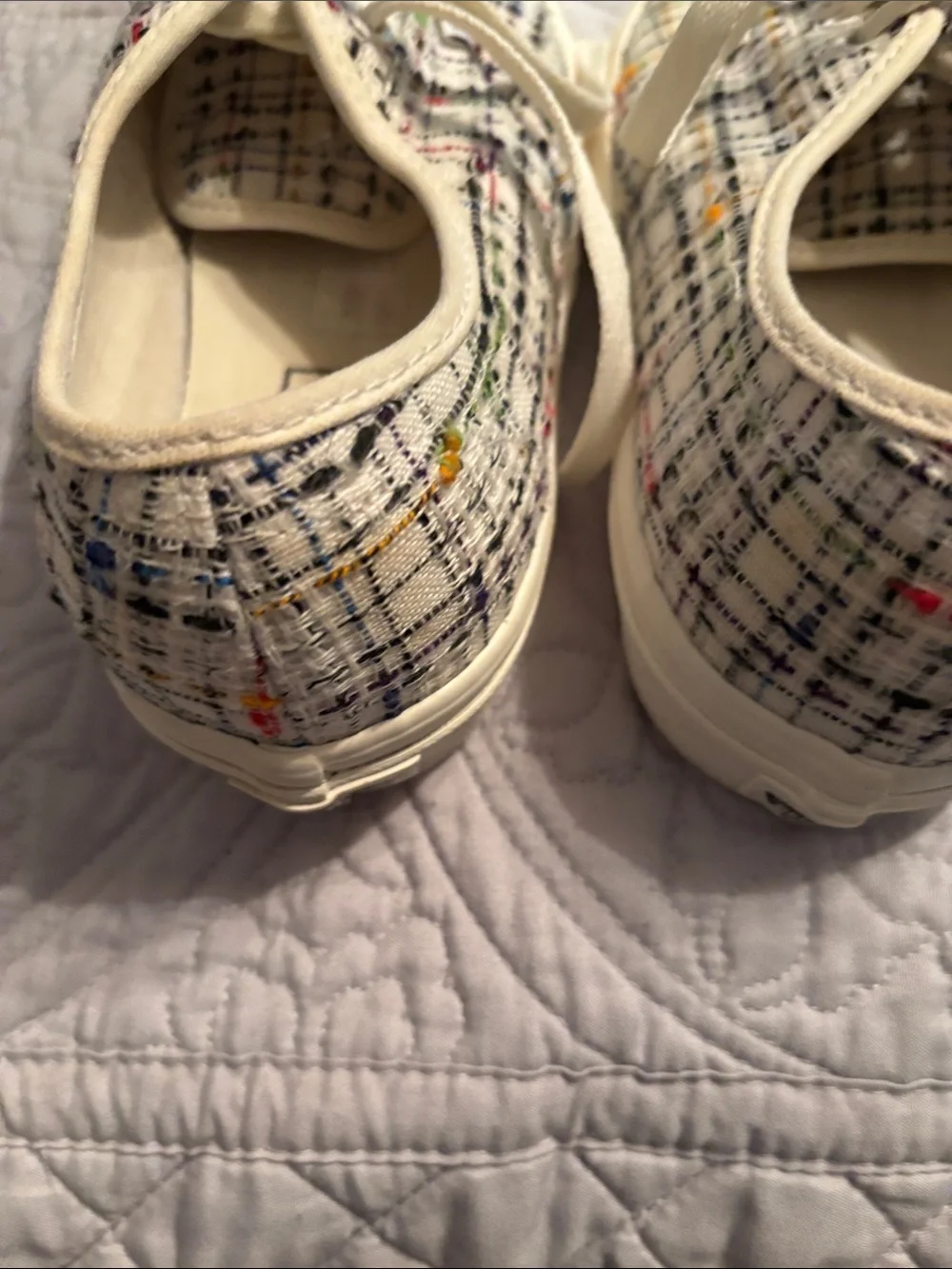 Vans Men’s Ivory Plaid Canvas Sneakers with Multicolor Accents